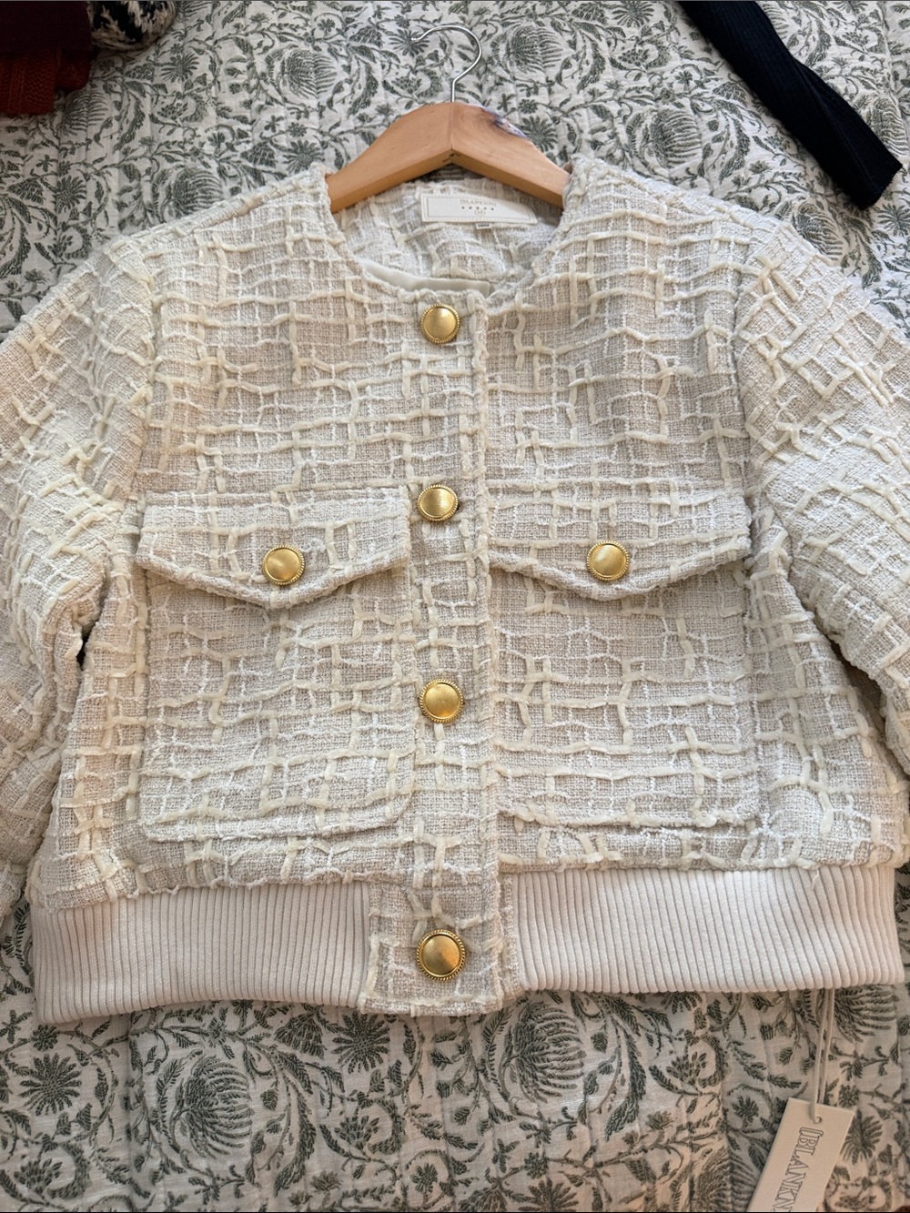 Blank NYC Cream Textured Cropped Blazer with Gold Buttons - Picture 2 of 4